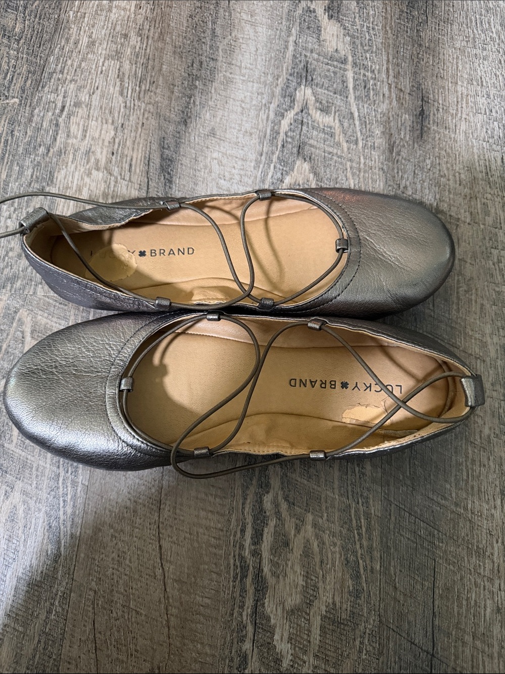 Lucky Brand Metallic Pewter Ballet Flats with Wrap Laces
